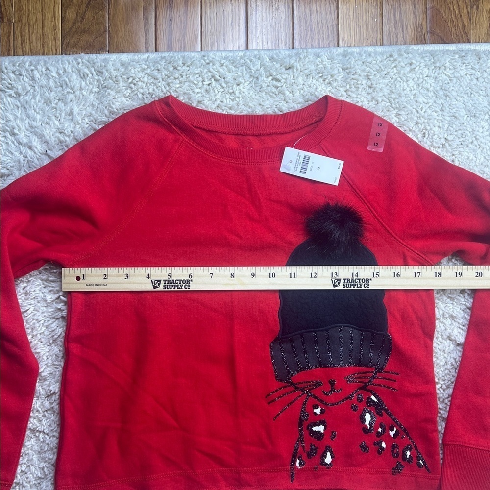 GIRLS JUSTICE SWEATSHIRT EMBELLISHED W/BLACK SPARKLY CAT AND HAT SIZE 12 NWT - Picture 6 of 9
